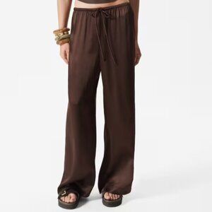 & Other Stories Size 10 Drawstring Brown Satin Trousers